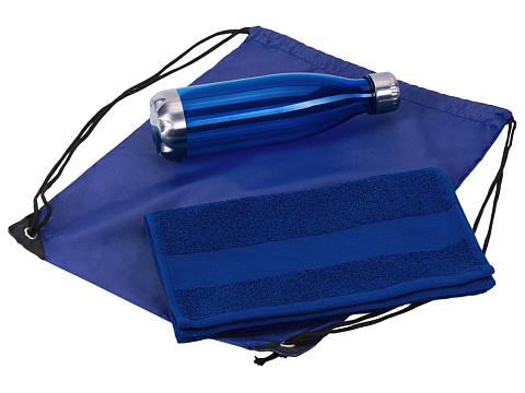 Спортивный набор с бутылкой и полотенцем Beginner, синий - рис 3.