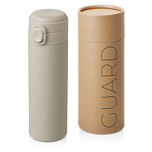 Вакуумная термокружка Waterline c кнопкой Guard, 400 мл, тубус, бежевый