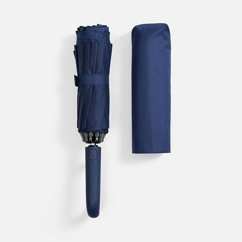 Зонт обратного сложения inLoop с ручкой-карабином, темно-синий - рис 6.