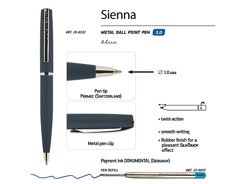 Ручка "Sienna" шариковая  автоматическая, синий металлический корпус, 1.0 мм, синяя - рис 3.