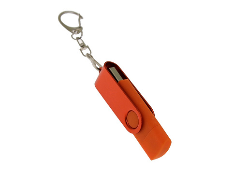 USB-флешка на 16 Гб 2 в 1 поворотный механизм, c дополнительным разъемом Type-C с одноцветным металлическим клипом, оранжевый - рис 2.