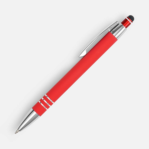 Ручка шариковая Sansen Soft Touch со стилусом, красная - рис 3.