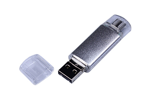 USB-флешка на 64 ГБ c двумя дополнительными разъемами MicroUSB и TypeC, серебро - рис 2.