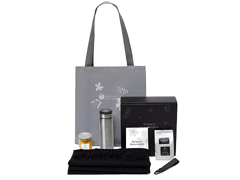 Подарочный набор Re:f. Walk с палантином, шоппером и термосом, черный