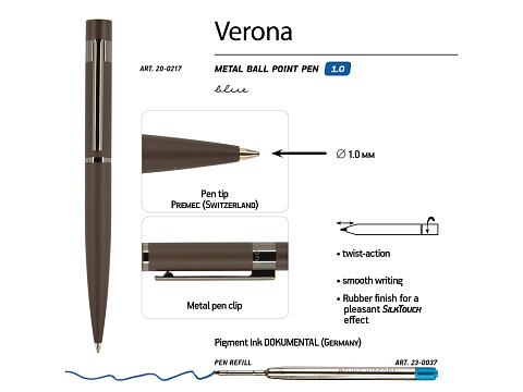 Ручка "Verona" шариковая  автоматическая, коричневый металлический корпус 1.0 мм, синяя - рис 3.