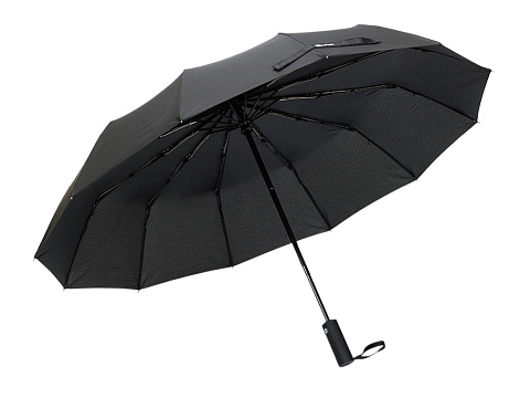 Зонт складной мужской TORBER, автомат, 3 сложения, черный, каркас сталь/файбергласс, эпонж, пластиковая ручка, диаметр 103 см - рис 3.
