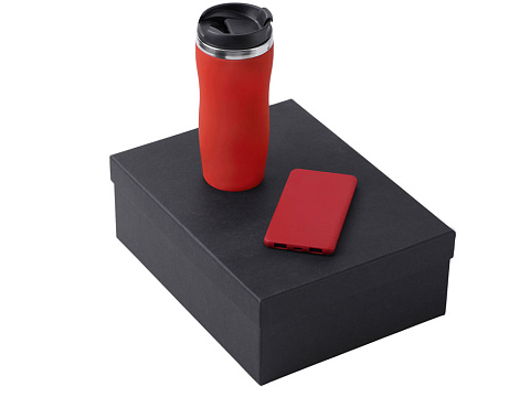 Подарочный набор c вакуумной термокружкой и повербанком С1, красный