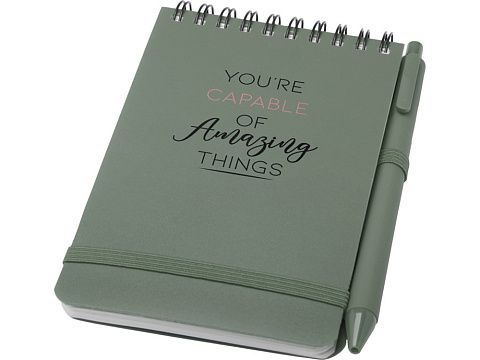 Блокнот Thalaasa формата А6 в твердой обложке из океанического пластика с шариковой ручкой - Зеленый яркий - рис 6.