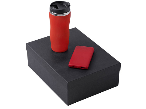 Подарочный набор c вакуумной термокружкой и повербанком С2, красный