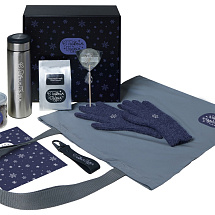 Подарочный набор с перчатками, термосом и чаем, темно-синий