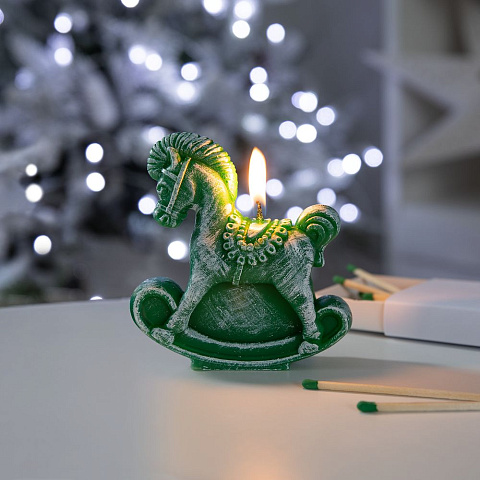 Свеча фигурная «Лошадка-качалка», зеленая - рис 6.