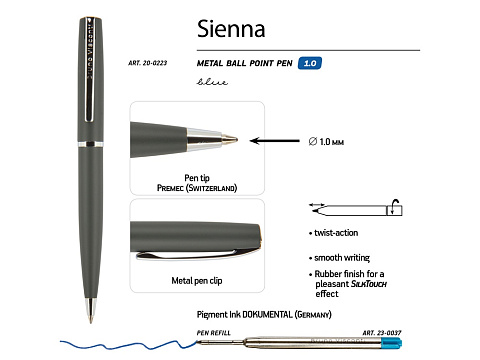 Ручка "Sienna" шариковая  автоматическая, серый металлический корпус, 1.0 мм, синяя - рис 3.