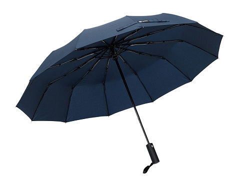 Зонт складной мужской TORBER, автомат, 3 сложения, синий, каркас сталь/файбергласс, эпонж, пластиковая ручка, диаметр 103 см - рис 3.