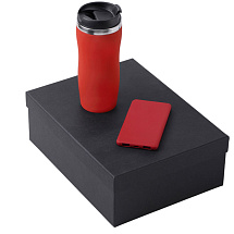 Подарочный набор c вакуумной термокружкой и повербанком С1, красный