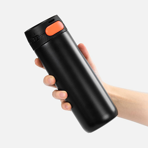 Термостакан X1 с цветной кнопкой, черный с оранжевым - рис 5.