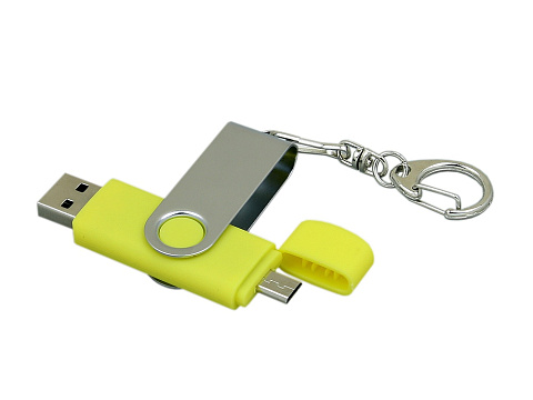 Флешка с  поворотным механизмом, c дополнительным разъемом Micro USB, 32 Гб, желтый - рис 2.