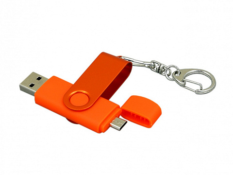 Флешка с поворотным механизмом, c дополнительным разъемом Micro USB, 32 Гб, оранжевый - рис 2.