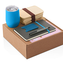 Набор с термокружкой, блокнотом, ручкой и ланчбоксом Refreshment, голубой