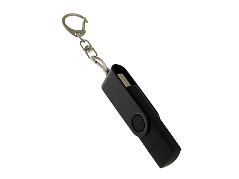 USB-флешка на 16 Гб 2 в 1 поворотный механизм, c дополнительным разъемом Type-C с одноцветным металлическим клипом, черный - рис 2.