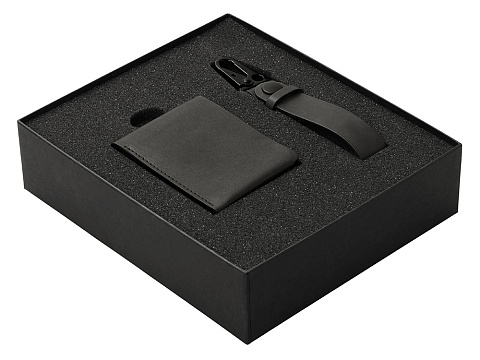 Подарочный набор Long River: кошелек, ремешок для ключей (без лого Long River), черная коробка - рис 2.