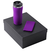 Подарочный набор c вакуумной термокружкой и повербанком С1, фиолетовый