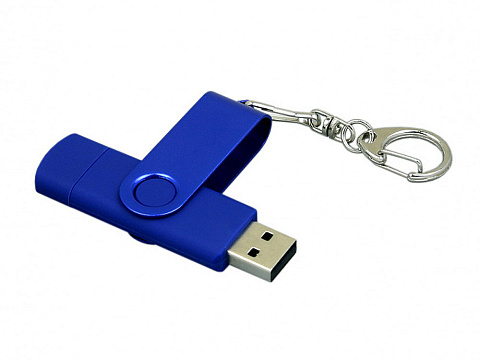 Флешка с поворотным механизмом, c дополнительным разъемом Micro USB, 64 Гб, синий - рис 3.