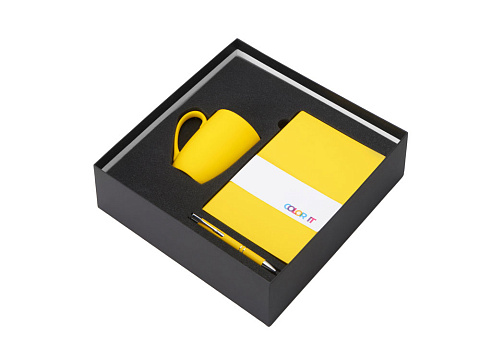 Подарочный набор с блокнотом С2, металлической ручкой и кружкой, желтый - рис 2.