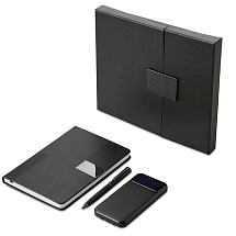 Подарочный набор Tesla с блокнотом А5, ручкой и пауэрбенком на 10 000 mAh, черный