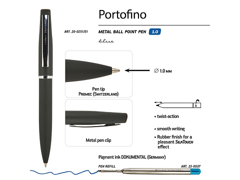 Ручка "Portofino" шариковая  автоматическая, черный металлический корпус, 1,0 мм, синяя - рис 3.