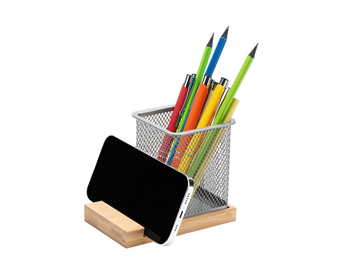 Подставка для ручек и телефона Fika, натуральный/серый - рис 3.