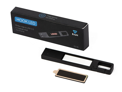 USB 2.0- флешка на 32 Гб c подсветкой логотипа «Hook LED», темно-серый, красная подсветка - рис 9.