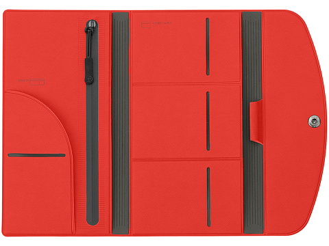 Органайзер для документов на кнопке с отделением для купюр и ручки, упаковка в индивидуальный пакет, красный/серый - рис 5.