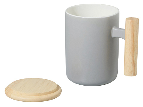 Кружка с ручкой и крышкой из каучукового дерева Jeny, серый - рис 2.