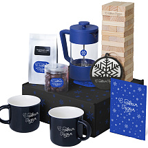 Подарочный набор c френчпрессом, кружками и чаем, синий