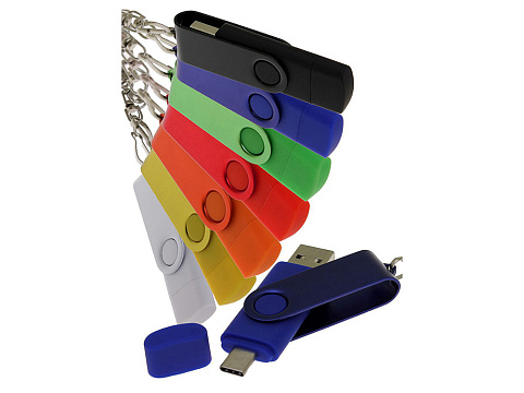 USB-флешка на 16 Гб 2 в 1 поворотный механизм, c дополнительным разъемом Type-C с одноцветным металлическим клипом, синий - рис 5.