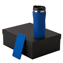 Подарочный набор c вакуумной термокружкой и повербанком С1, синий