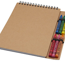 Doodle блокнот формата А5 с мягкой обложкой на спирали и набор мелков - Натуральный