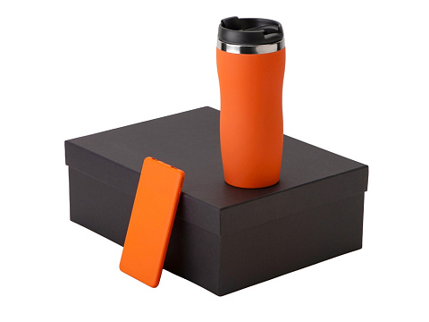 Подарочный набор c вакуумной термокружкой и повербанком С1, оранжевый