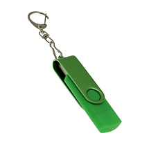USB-флешка на 64 Гб 2 в 1 поворотный механизм, c дополнительным разъемом Type-C с одноцветным металлическим клипом, зеленый