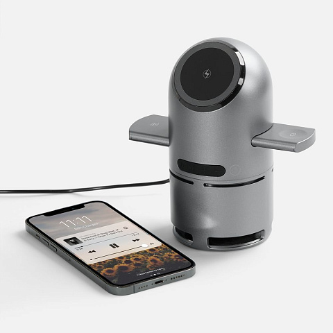 Bluetooth-колонка с беспроводной зарядкой Droid, серая - рис 6.
