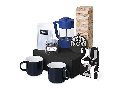 Подарочный набор c френчпрессом, кружками и чаем, синий - рис 2.