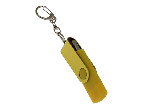 USB-флешка на 64 Гб 2 в 1 поворотный механизм, c дополнительным разъемом Type-C с одноцветным металлическим клипом, желтый - рис 2.
