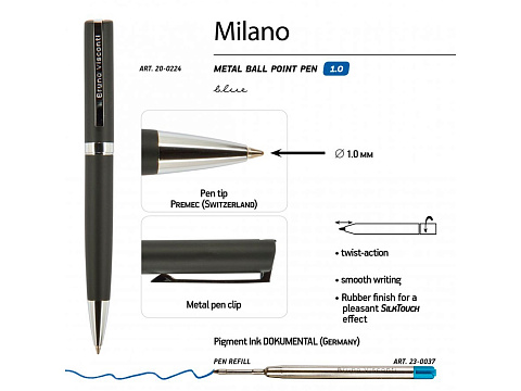 Ручкa BrunoVisconti шариковая автоматическая 1мм синяя Milano Graphite (черный металлический корпус) - рис 3.