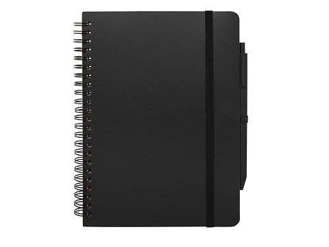 Блокнот Thalaasa формата А5 в твердой обложке из океанического пластика с шариковой ручкой - сплошной черный - рис 2.