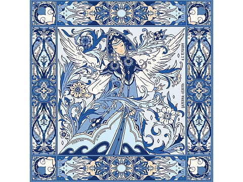 Платок Царевна-Лебедь 100% шелк, синий