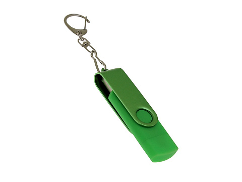 USB-флешка на 16 Гб 2 в 1 поворотный механизм, c дополнительным разъемом Type-C с одноцветным металлическим клипом, зеленый